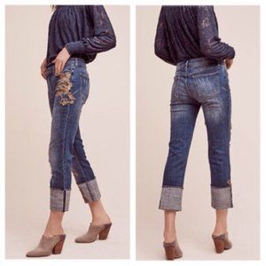 Anthropologie Pilcro Hyphen Applique Cropped Jean